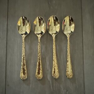 Golden Enchanted Rose‎ International Gold Plated 4 Teaspoons Silverware Flatware